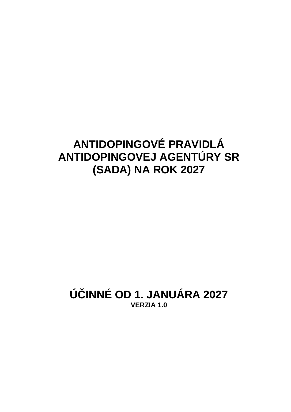 Titulná strana Antidopingových pravidiel SADA 2027 – otvorí slovenské znenie PDF